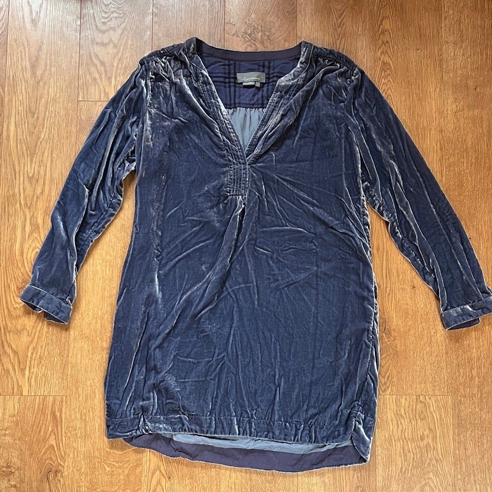 Anthropologie Blue Velvet Long Sleeve Dress Size S Like New